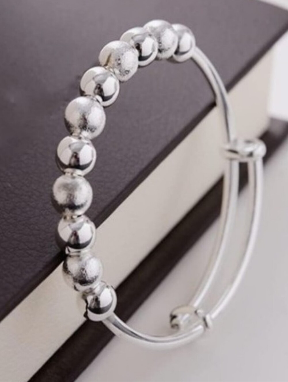 Sterling Silver Beaded Women's Bracelet - Elegant Silver